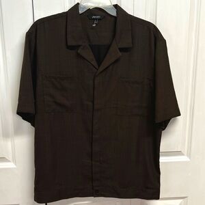 Pierre Cardin Men's Short-Sleeve Button Down Shirt - Dark Brown Size L